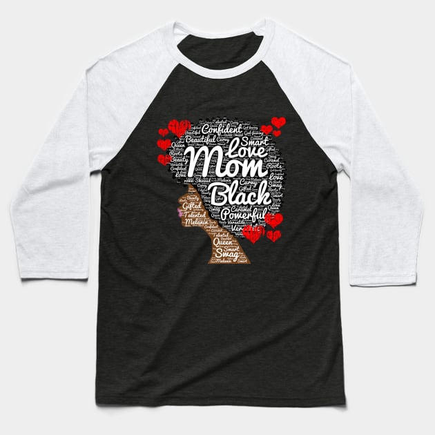 Mother's Day African American Mom Word Art Baseball T-Shirt by blackartmattersshop